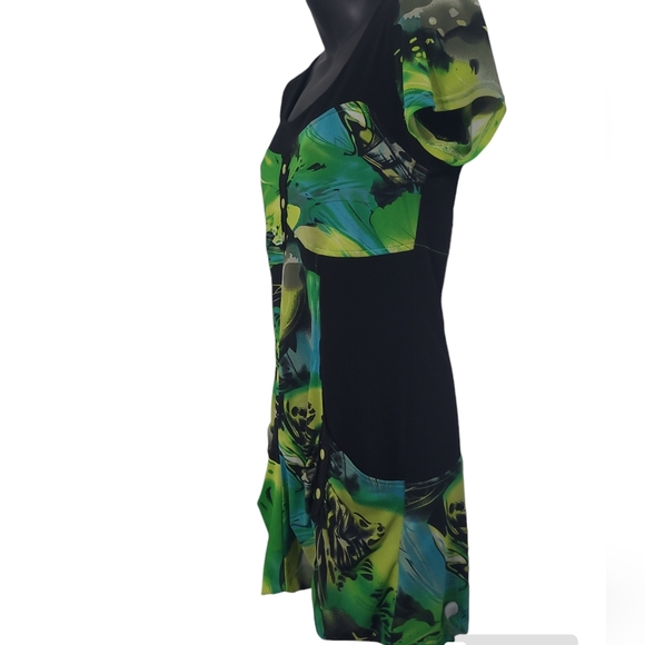 2 FOR💲1️⃣ ARDOISE Vibrantly Coloured Abstract Short-slv Tunic Top Sheer Overlay - Picture 4 of 14